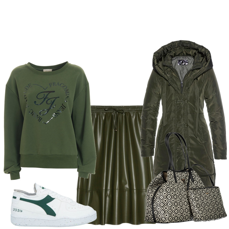 Outfit donna - Gonna e sneakers. Stile Basic per Tutti i giorni. Abbinamento con blazer, sneakers, felpe, gonne longuette, borse a spalla.