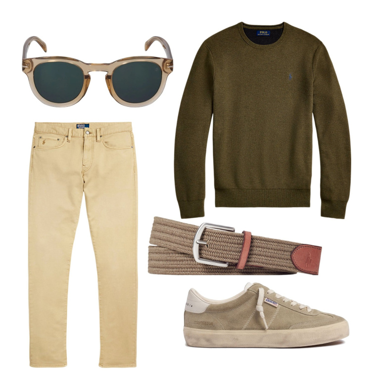 Outfit uomo - Total look #2019547. Abbinamento con maglieria, cinture, pantaloni chino, occhiali da sole, sneakers.