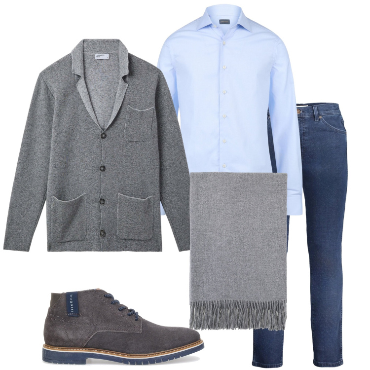 Outfit uomo - In ufficio. Stile Urban per Ufficio. Abbinamento con giacche, sciarpe, scarpe stringate, camicie, jeans.