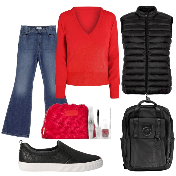 Outfit donna - Total look #2019608. Stile Casual per Tutti i giorni. Abbinamento con smalti, maglieria, jeans, sneakers, piumini, zaini.