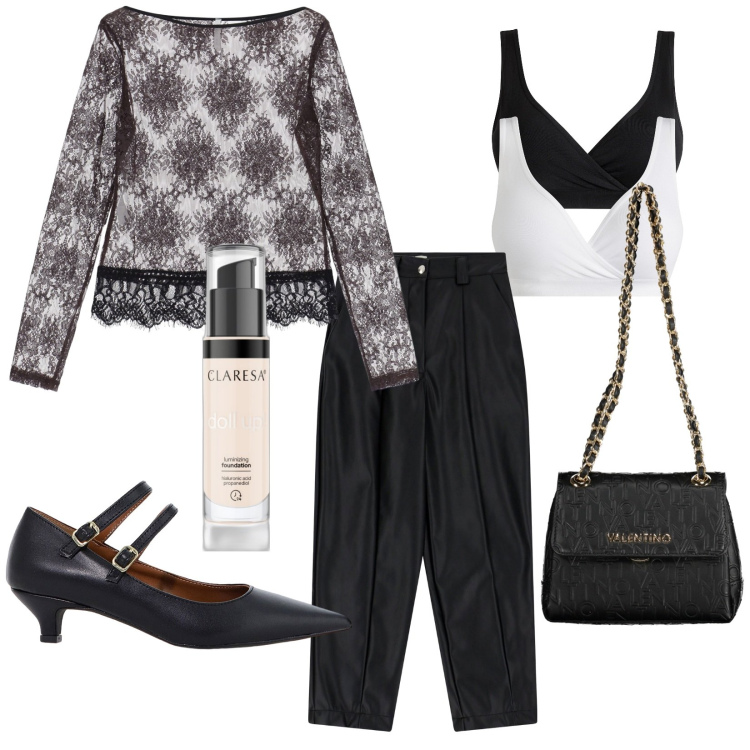 Outfit donna - Total look #2019614. Stile Chic per Serata fuori. Abbinamento con reggiseni, fondotinta, top, décolleté, pantaloni, borse a spalla.