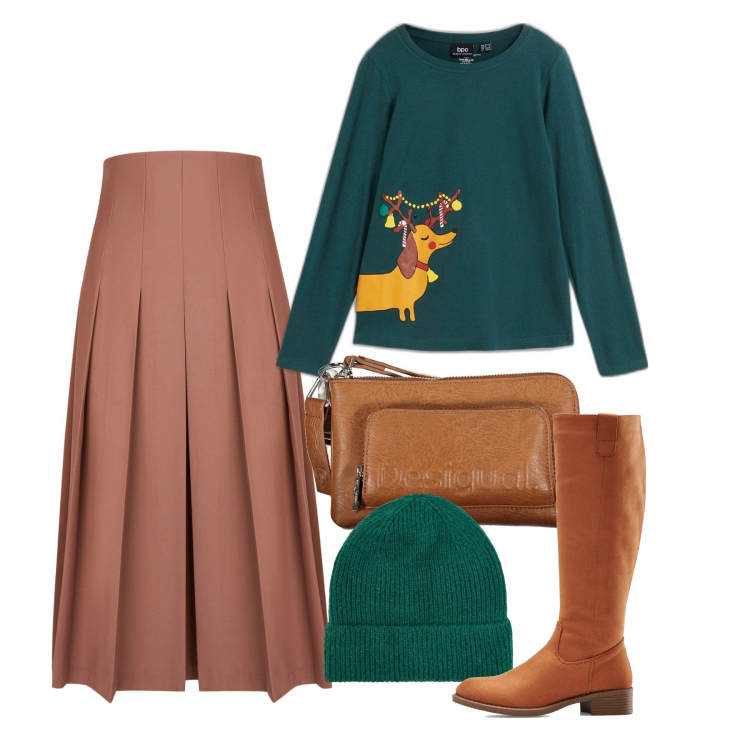 Outfit donna - Aspettando la vigilia. Stile Bon Ton per Tutti i giorni. Abbinamento con stivali, maglieria, berretti, gonne longuette, borse a tracolla.