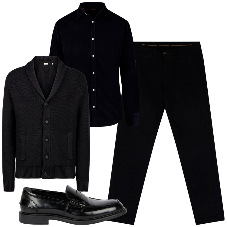 Outfit uomo - Black. Stile Business/Elegante per Tutti i giorni. Abbinamento con pantaloni chino, cardigans, camicie, scarpe stringate.