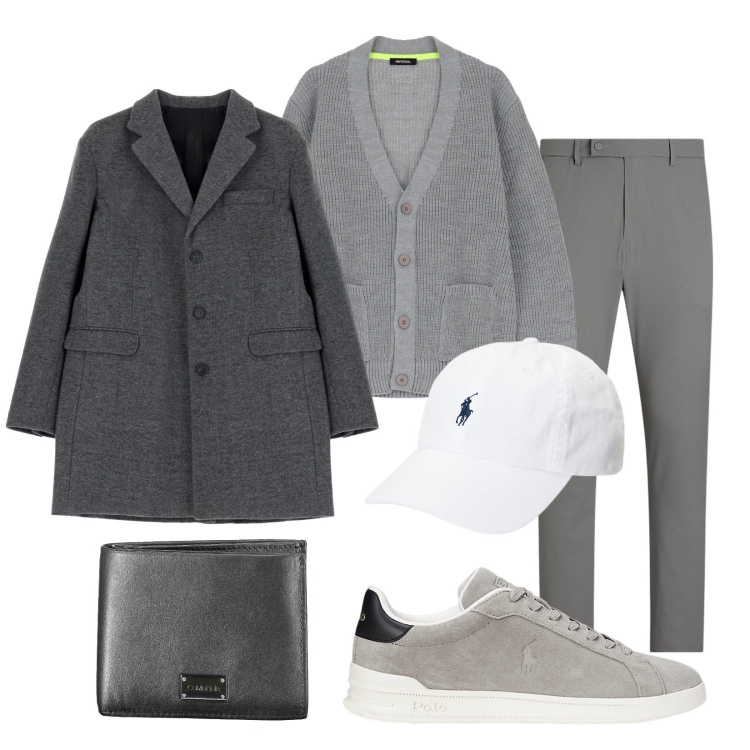 Outfit uomo - Total look #2019730. Stile Trendy per Tutti i giorni. Abbinamento con cappotti, cardigans, cappelli, sneakers, pantaloni, portafogli.