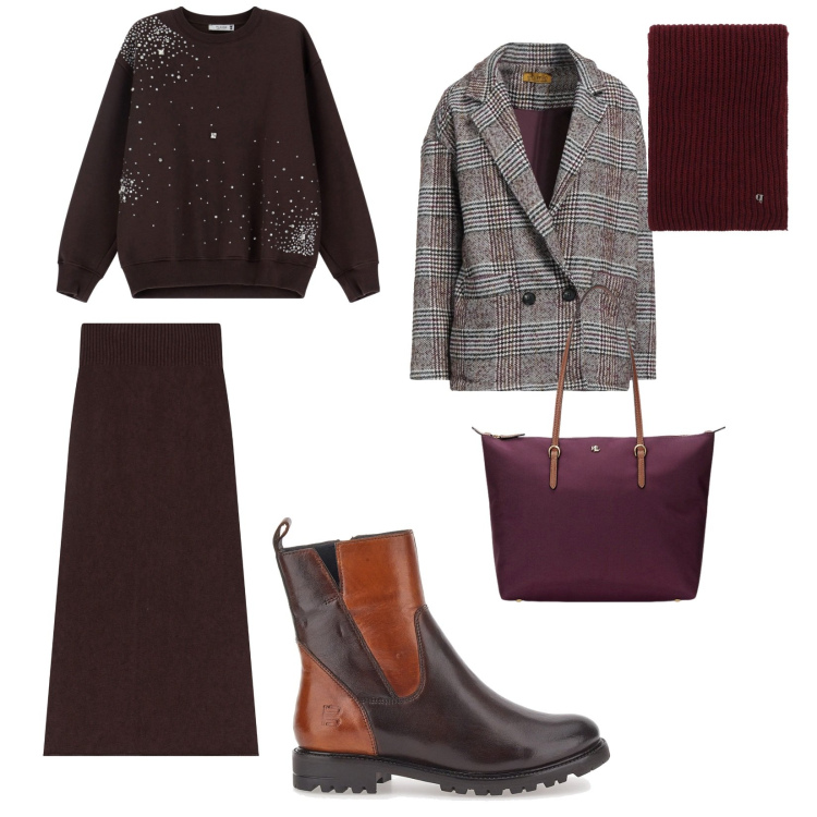 Outfit donna - Tutti i giorni. per Tutti i giorni. Abbinamento con blazer, felpe, sciarpe, gonne longuette, borse tote, stivaletti.