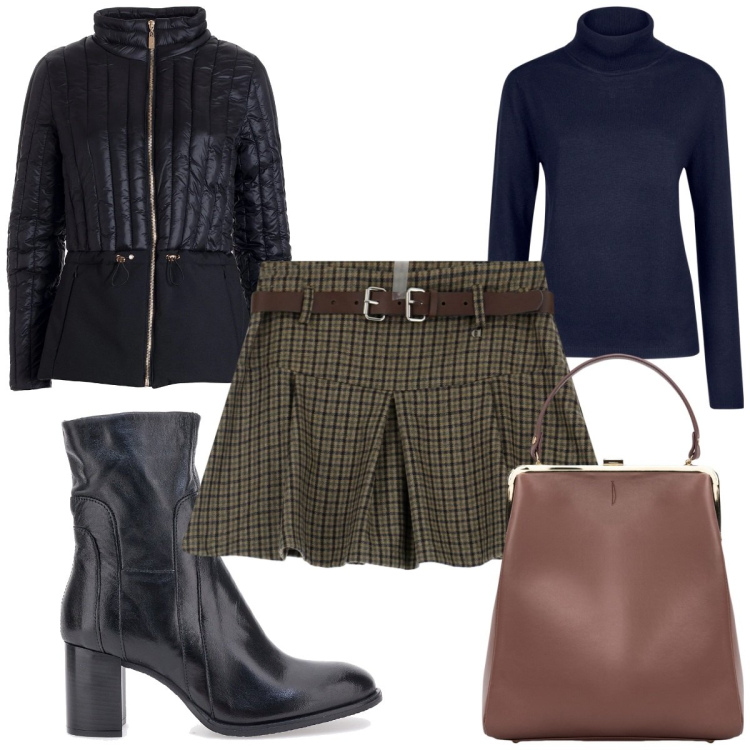 Outfit donna - Total look #2019872. Stile Trendy per Tutti i giorni. Abbinamento con piumini, minigonne, borse a spalla, stivaletti, maglieria.
