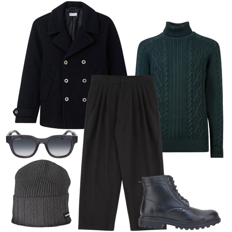 Outfit uomo - Il pantalone comodo. Stile Business/Elegante per Ufficio. Abbinamento con cappotti, pantaloni, anfibi, occhiali da sole, maglieria, berretti.