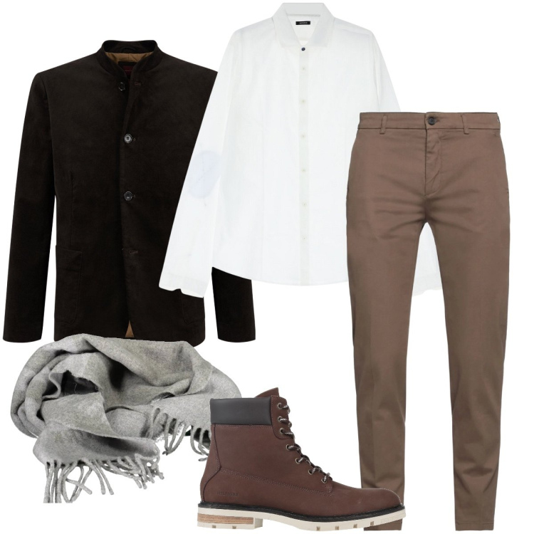 Outfit uomo - La giacca alla coreana. Stile Trendy per Ufficio. Abbinamento con stivali e stivaletti, pantaloni, camicie, giacche, sciarpe.