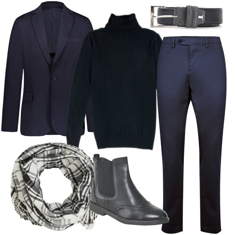Outfit uomo - Il completo blu. Stile Business/Elegante per Cerimonia. Abbinamento con stivali e stivaletti, sciarpe, giacche, pullovers, cinture, pantaloni chino.