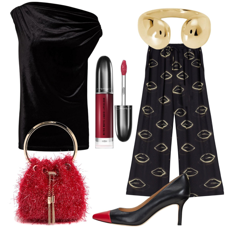 Outfit donna - Velvet. Stile Glamour per Serata fuori. Abbinamento con rossetti, anelli, pantaloni, décolleté, bluse, borse a spalla.
