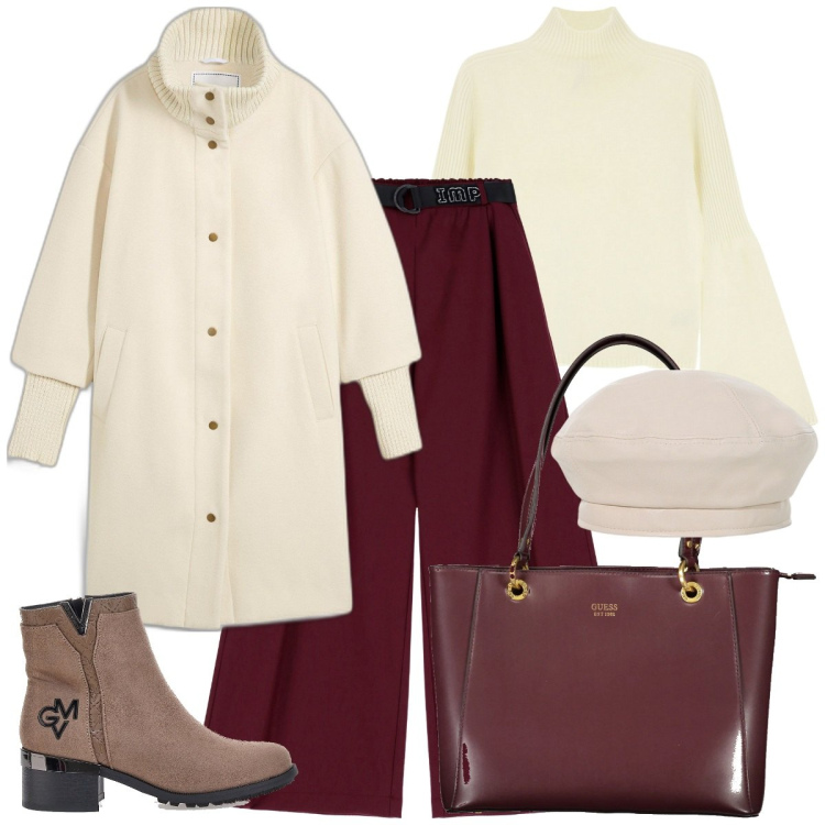 Outfit donna - Total look #2020157. Stile Casual chic per Tutti i giorni. Abbinamento con cappotti, pantaloni, maglieria, cappelli e berretti, stivaletti, borse a spalla.