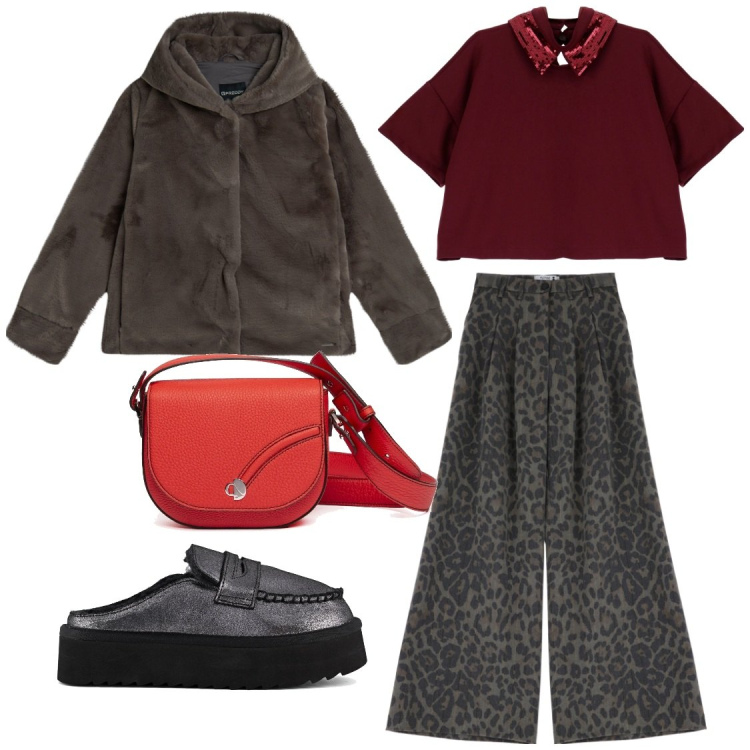 Outfit donna - Vigilia. Stile Casual chic per Serata fuori. Abbinamento con pantaloni, t-shirt, blazer, mocassini, borse a tracolla.