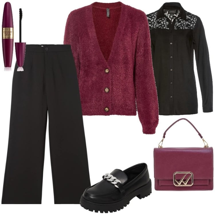 Outfit donna - Camicetta con pizzo dal taglio comodo. Stile Casual per Ufficio. Abbinamento con cardigans, camicie, mascara, pantaloni, mocassini, borse a tracolla.