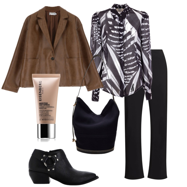 Outfit donna - Total look #2020283. Stile Etnico per Serata fuori. Abbinamento con primer, blazer, camicie, borse a mano, stivaletti, pantaloni.