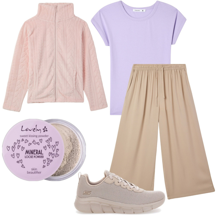 Outfit donna - Lovely. Stile Sporty chic per Tutti i giorni. Abbinamento con ciprie, t-shirt, pantaloni a palazzo, felpe, sneakers.
