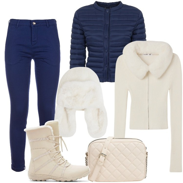 Outfit donna - Total look #2020308. Stile Casual per Tutti i giorni. Abbinamento con stivaletti, cardigans, borse a tracolla, berretti, piumini, pantaloni.