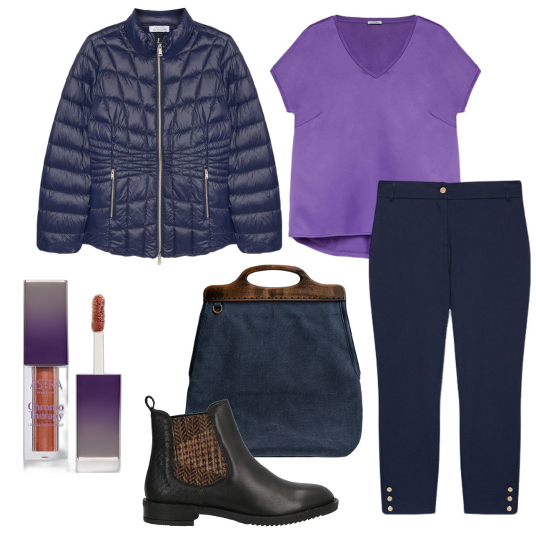 Outfit donna - Cromo therapy. Stile Casual chic per Tutti i giorni. Abbinamento con stivaletti, ombretti, pantaloni, piumini, t-shirt, borse a tracolla.