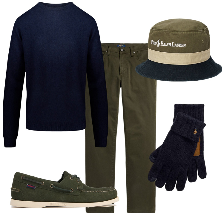 Outfit uomo - Total look #2020364. Stile Trendy per Tutti i giorni. Abbinamento con guanti, cappelli, pantaloni, maglieria, scarpe stringate.
