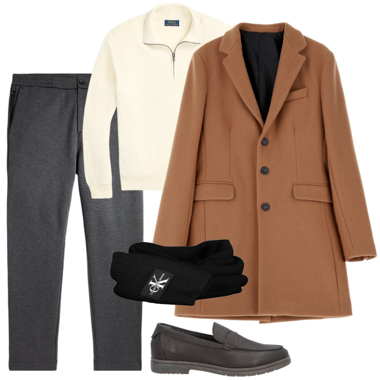 Outfit uomo - City. Stile Business/Elegante per Tutti i giorni. Abbinamento con scarpe stringate, maglieria, pantaloni, cappotti, sciarpe.