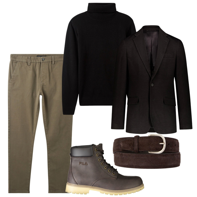 Outfit uomo - Personal mood. Stile Urban per Serata speciale. Abbinamento con pantaloni chino, maglieria, giacche, cinture, stivali.