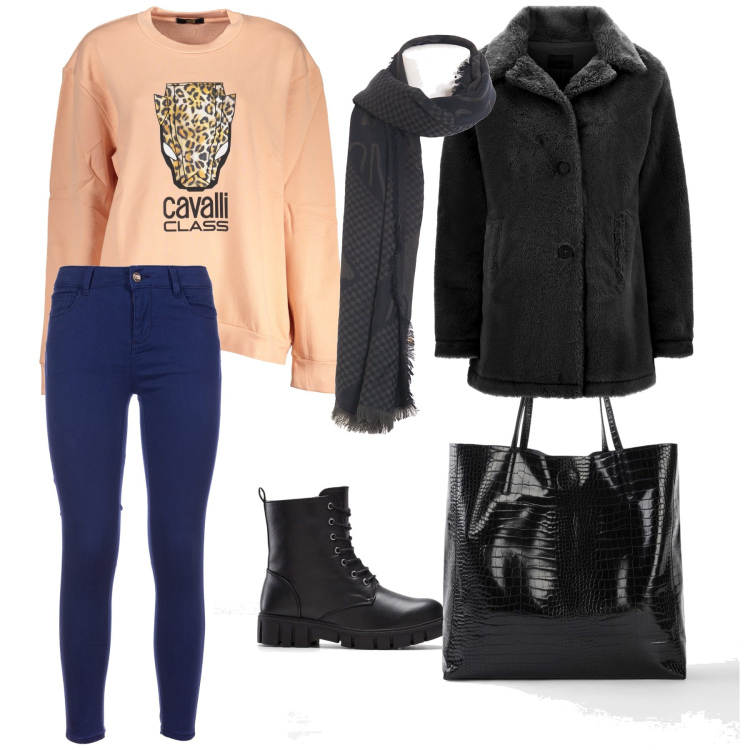 Outfit donna - Tante commissioni. Stile Urban per Tutti i giorni. Abbinamento con stivaletti, shopping bag, foulard, jeans skinny, cappotti, felpe.