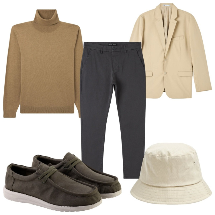 Outfit uomo - Total look #2020415. Stile Trendy per Tutti i giorni. Abbinamento con cappelli, giacche, pantaloni chino, maglieria, scarpe stringate.