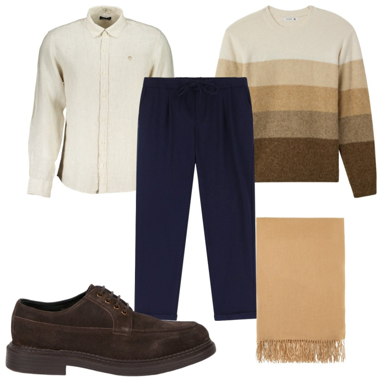 Outfit uomo - Total look #2020420. Stile Casual per Tutti i giorni. Abbinamento con maglieria, sciarpe, pantaloni, scarpe stringate, camicie.