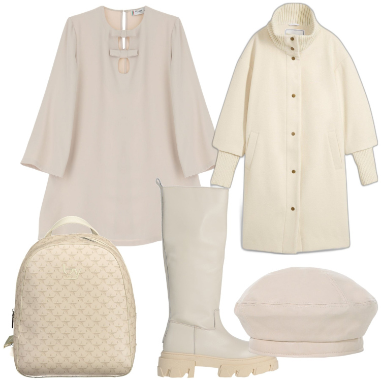 Outfit donna - Panna. Stile Trendy per Tutti i giorni. Abbinamento con cappotti, stivali, vestiti corti, cappelli e berretti, zaini.