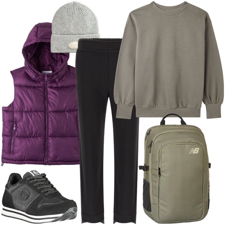 Outfit donna - Sport chic style. Stile Sporty chic per Sport. Abbinamento con berretti, felpe, piumini, zaini, pantaloni, sneakers.