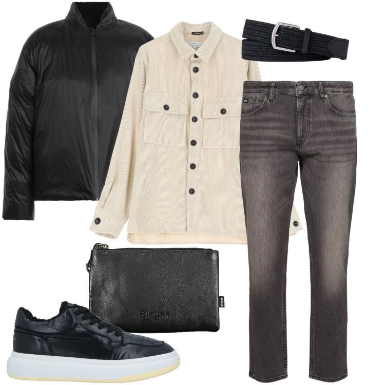 Outfit uomo - Le sneakers imbottite. Stile Trendy per Tutti i giorni. Abbinamento con camicie, cinture, piumini, sneakers, jeans, portafogli.