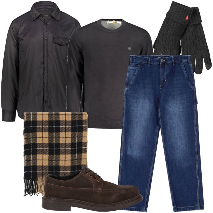 Outfit uomo - Il giubbino tecnico. Stile Urban per Ufficio. Abbinamento con jeans dritti, sciarpe, giacche, maglieria, scarpe stringate, guanti.
