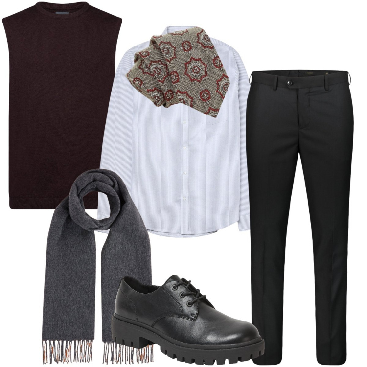 Outfit uomo - La cravatta a fantasia. Stile Business/Elegante per Cerimonia. Abbinamento con camicie, scarpe stringate, cravatte, gilet, pantaloni, sciarpe.