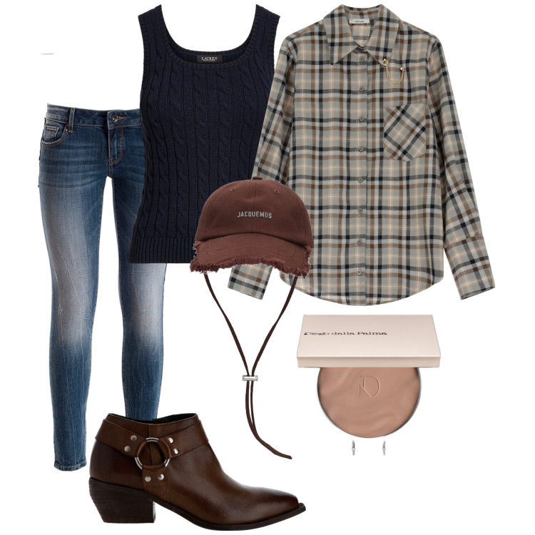 Outfit donna - Total look #2020555. Stile Etnico per Tutti i giorni. Abbinamento con ciprie, jeans skinny, stivaletti, camicie, maglieria, cappelli.