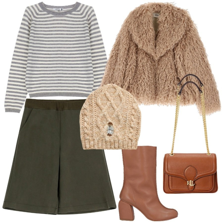 Outfit donna - Bermuda e stivaletti. Stile Urban per Tutti i giorni. Abbinamento con stivaletti, pullovers, borse a spalla, berretti, cappotti, bermuda.