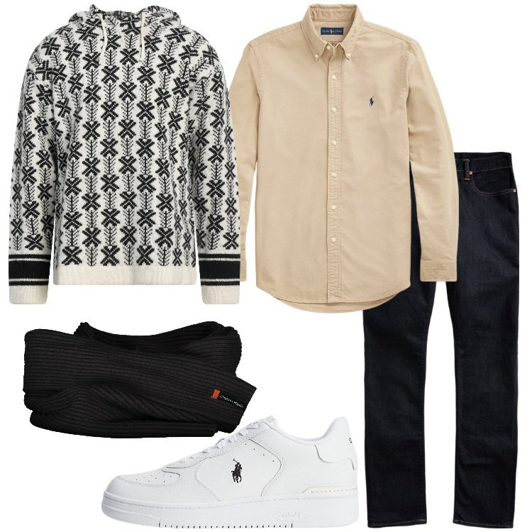 Outfit uomo - Casual chic. Stile Casual per Tutti i giorni. Abbinamento con pullovers, jeans, camicie, sneakers, sciarpe.