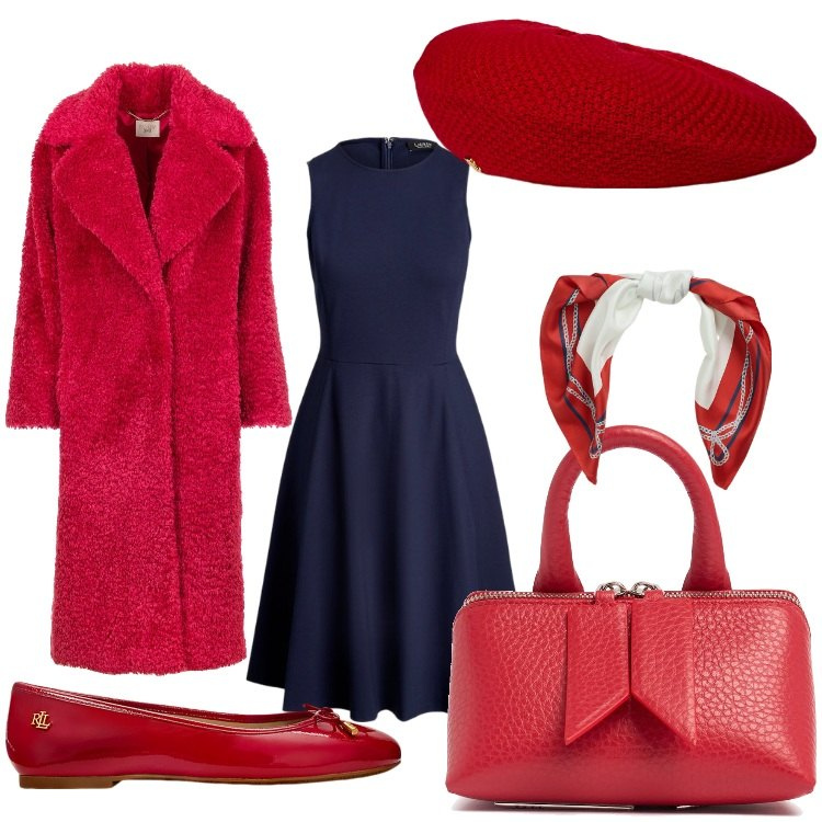 Outfit donna - Natale bon ton. Stile Bon Ton per Serata fuori. Abbinamento con cappotti, vestiti senza maniche, foulard, ballerine, berretti, borse a mano.