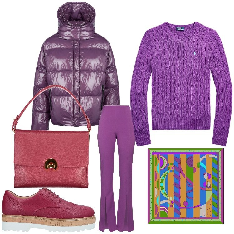 Outfit donna - Aspettando l´inverno. Stile Casual per Tutti i giorni. Abbinamento con scarpe stringate, pantaloni, maglieria, blazer, foulard, borse a spalla.