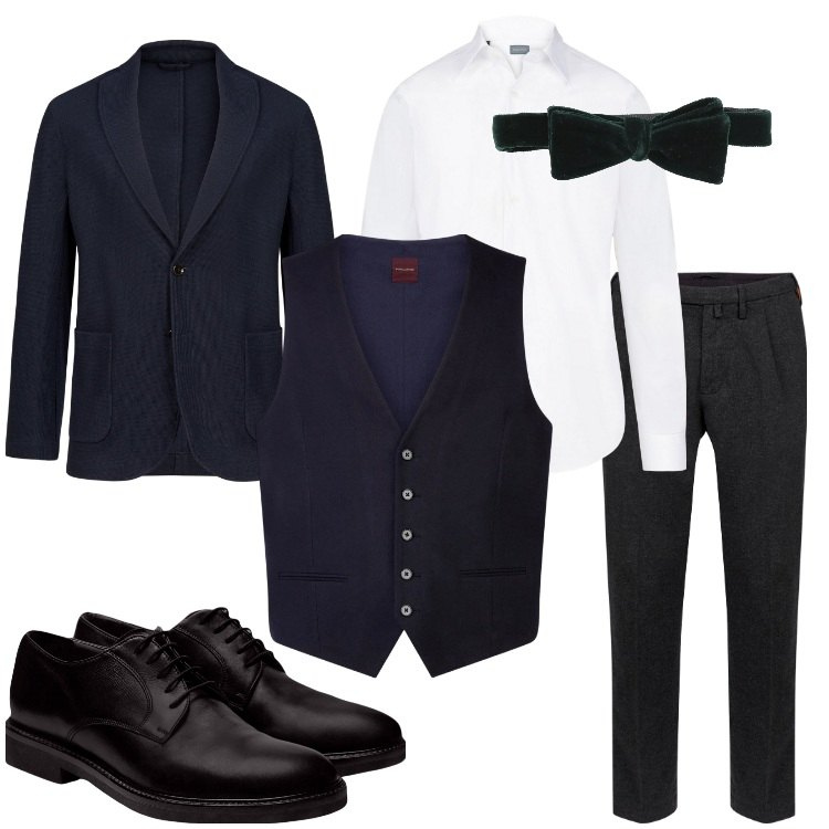 Outfit uomo - Elengante per i giorni di festa. Stile Business/Elegante per Serata speciale. Abbinamento con cravatte, gilet, pantaloni, scarpe stringate, camicie, giacche.