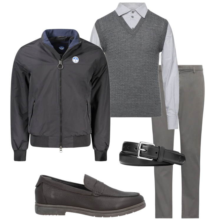 Outfit uomo - In ufficio. Stile Urban per Ufficio. Abbinamento con pantaloni chino, scarpe stringate, pullovers, cinture, giacche.