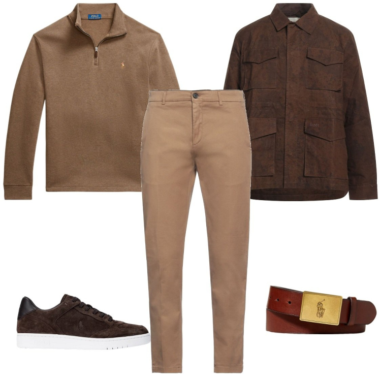 Outfit uomo - Marrone. Stile Trendy per Tutti i giorni. Abbinamento con giacche, pantaloni, pullovers, cinture, sneakers.