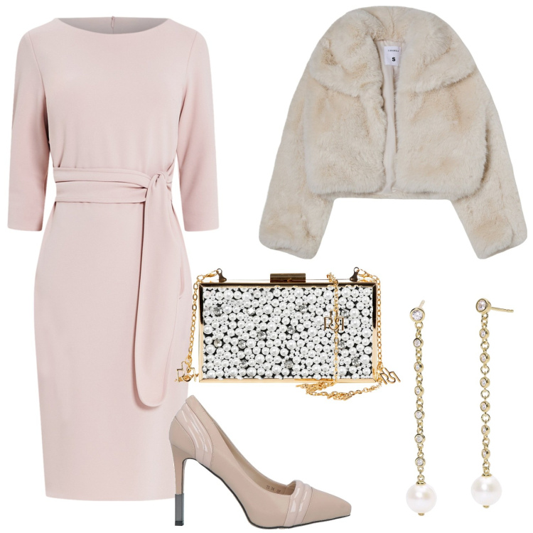 Outfit donna - Semplicemente elegante. Stile Chic per Serata fuori. Abbinamento con décolleté, blazer, orecchini, vestiti midi/longuette, pochette.