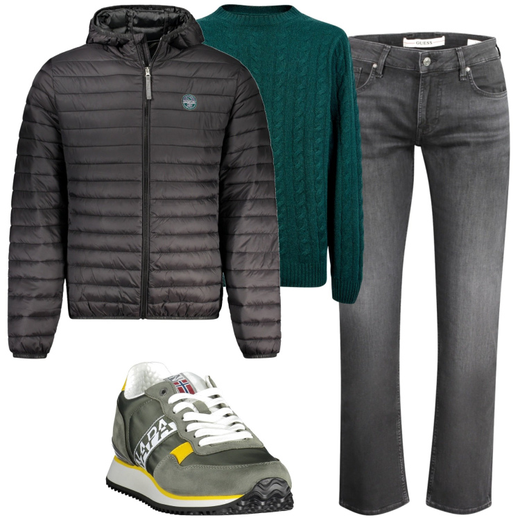 Outfit uomo - Total look #2020732. Stile Casual per Tutti i giorni. Abbinamento con maglieria, sneakers, giacche, jeans.