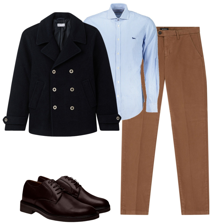 Outfit uomo - City. Stile Business/Elegante per Tutti i giorni. Abbinamento con cappotti, pantaloni chino, scarpe stringate, camicie.