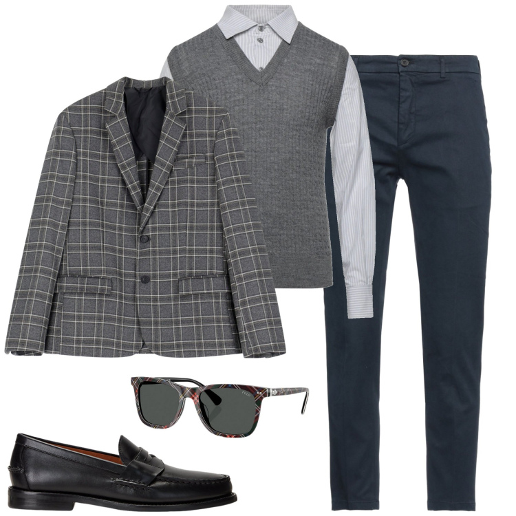 Outfit uomo - Dicembre. Stile Business/Elegante per Tutti i giorni. Abbinamento con pantaloni, pullovers, giacche, scarpe stringate, occhiali da sole.