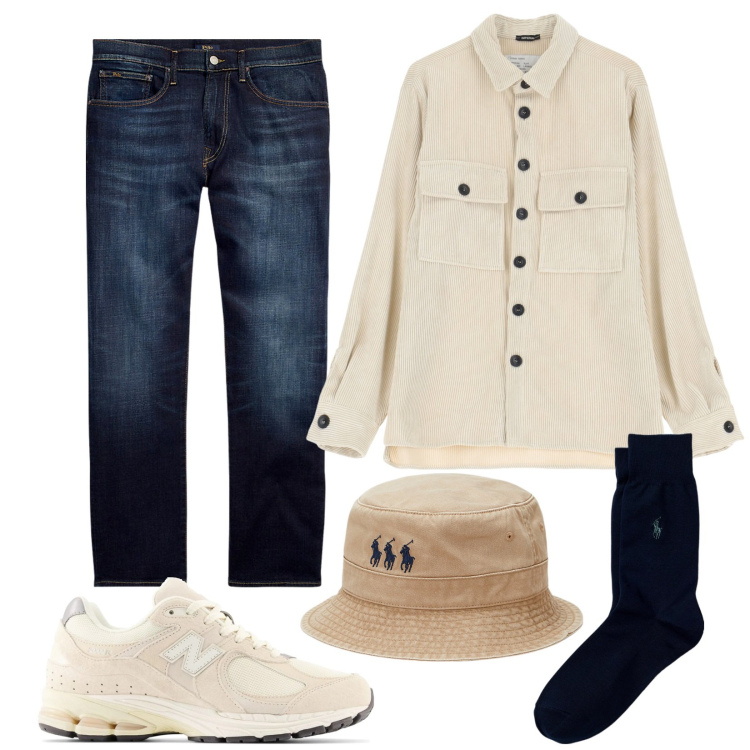 Outfit uomo - In giro. Stile Trendy per Tutti i giorni. Abbinamento con sneakers, camicie, calzini, jeans dritti, cappelli.