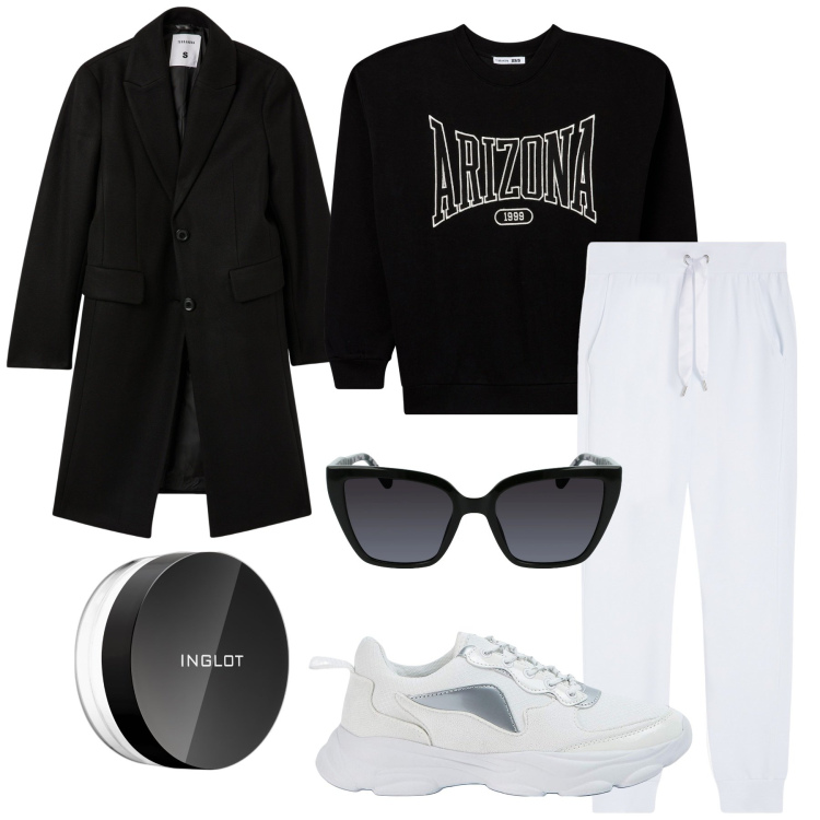 Outfit donna - Basic. Stile Basic per Tutti i giorni. Abbinamento con ciprie, felpe, sneakers, cappotti, pantaloni, occhiali da sole.