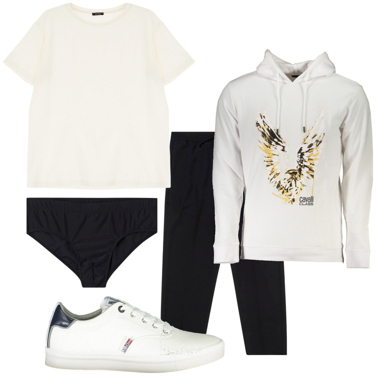 Outfit uomo - Total look #2020829. Stile Casual per Tutti i giorni. Abbinamento con costumi, pantaloni, t-shirt, felpe con cappuccio, sneakers.