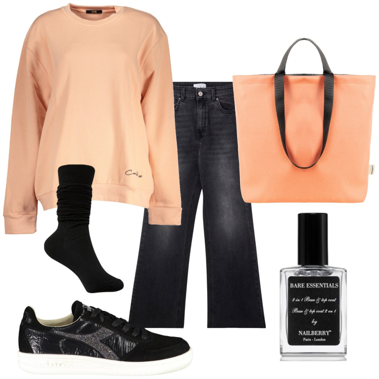 Outfit donna - La base è importante. Stile Urban per Tutti i giorni. Abbinamento con smalti, calzini, jeans skinny, borse tote, sneakers, felpe.