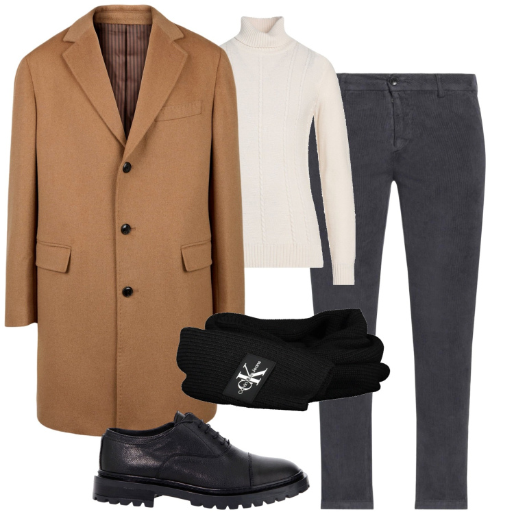 Outfit uomo - City. Stile Business/Elegante per Tutti i giorni. Abbinamento con pantaloni, maglieria, scarpe stringate, cappotti, sciarpe.