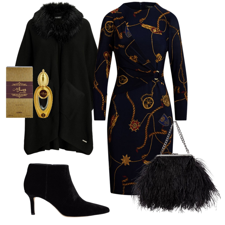 Outfit donna - Total look #2020950. Stile Glamour per Serata fuori. Abbinamento con profumi, cappe, stivaletti, clutch, vestiti.